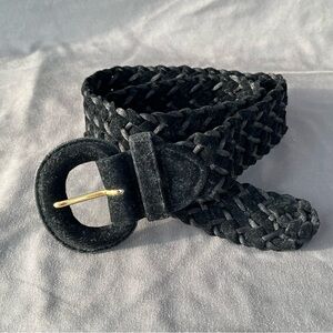 Vintage 80s Lord & Taylor Women’s S/M 26-30 Black Velvet Fabric Woven Belt VG